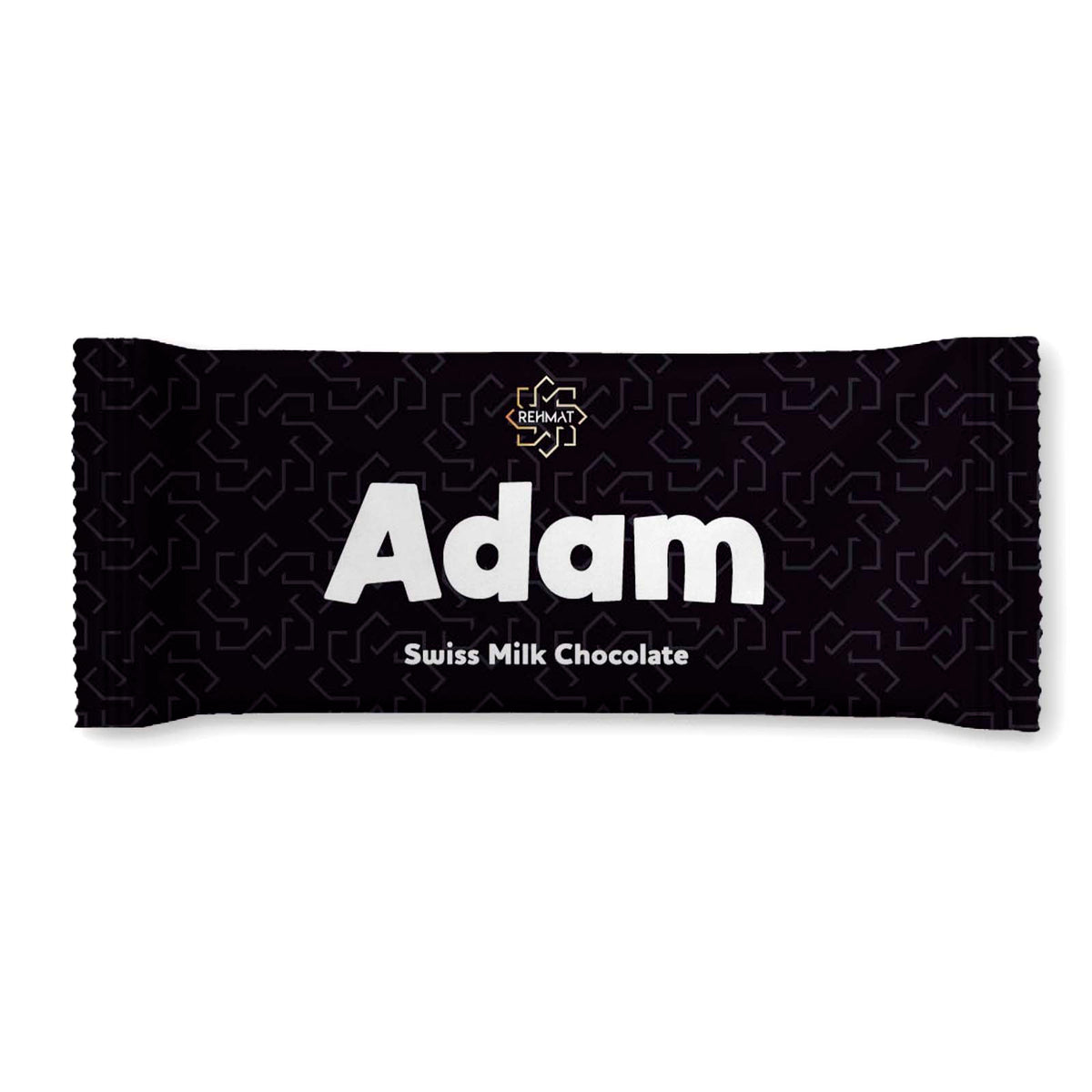 Chocolate bar with 'Adam' branding on a black background