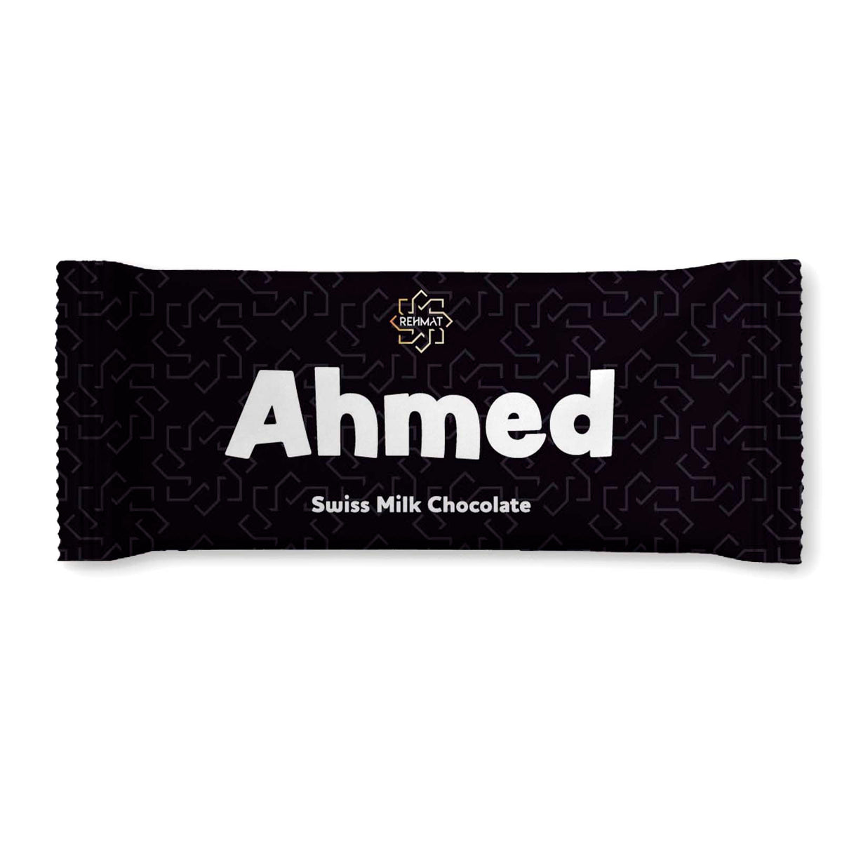 Chocolate bar packaging with 'Ahmed' branding on a white background