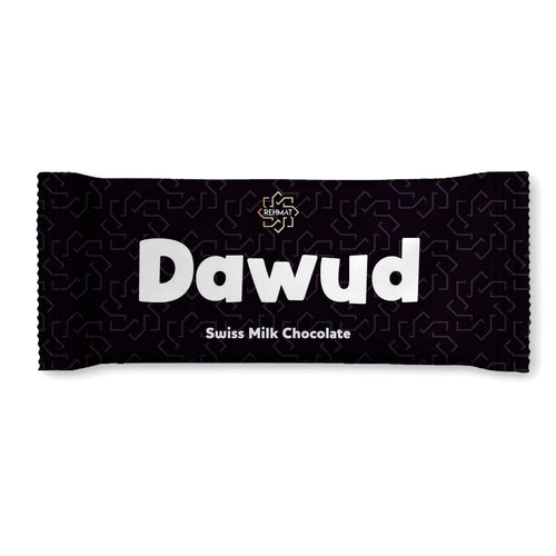 Chocolate bar with 'Dawud' branding on a white background