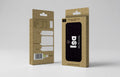Two views of a rectangular cardboard product box on a light gray studio background. The front view shows a black label with large white 'Isa' branding and smaller text reading 'Scented Wax Cubes'; the back view shows cutouts, a barcode, and product details.
