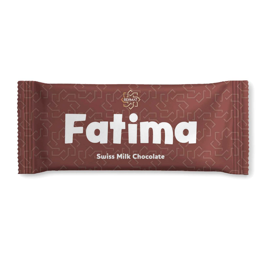 Chocolate bar with 'Fatima' branding on a white background