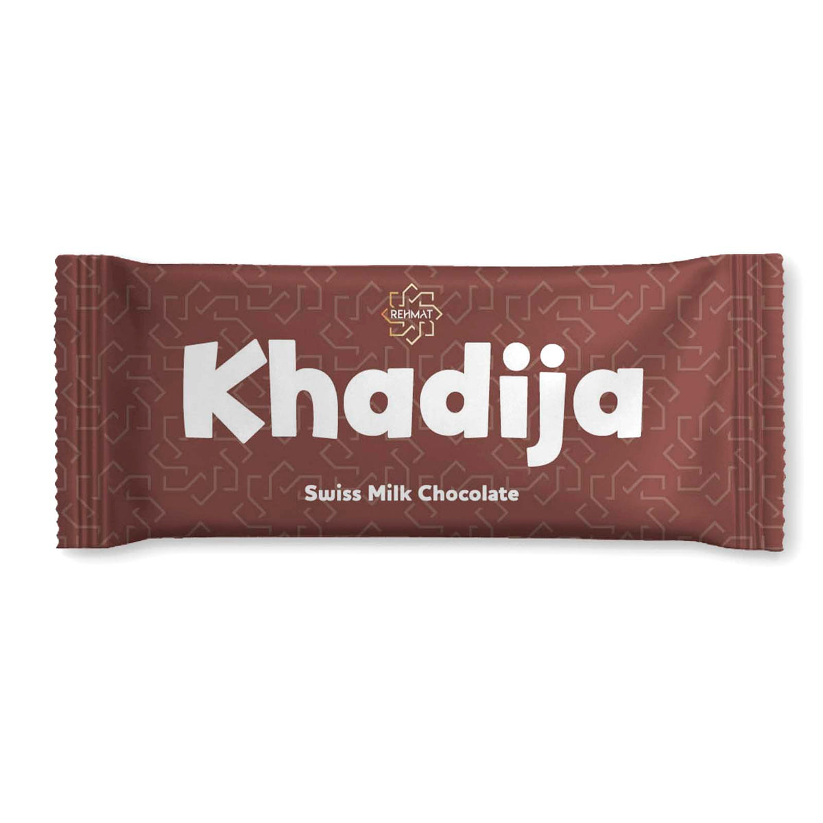 Khadija Swiss Milk Chocolate bar packaging on a white background