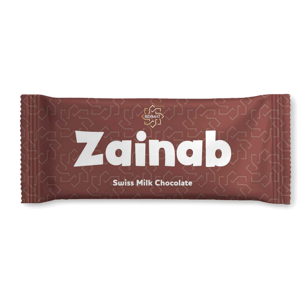 Zainab Swiss Milk Chocolate bar packaging on a white background
