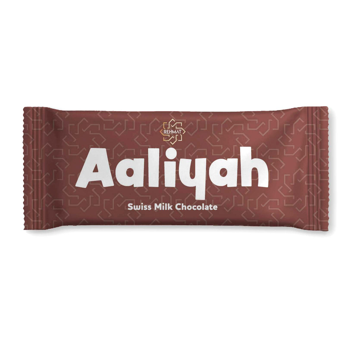 Chocolate bar with 'Aaliyah' branding on a white background
