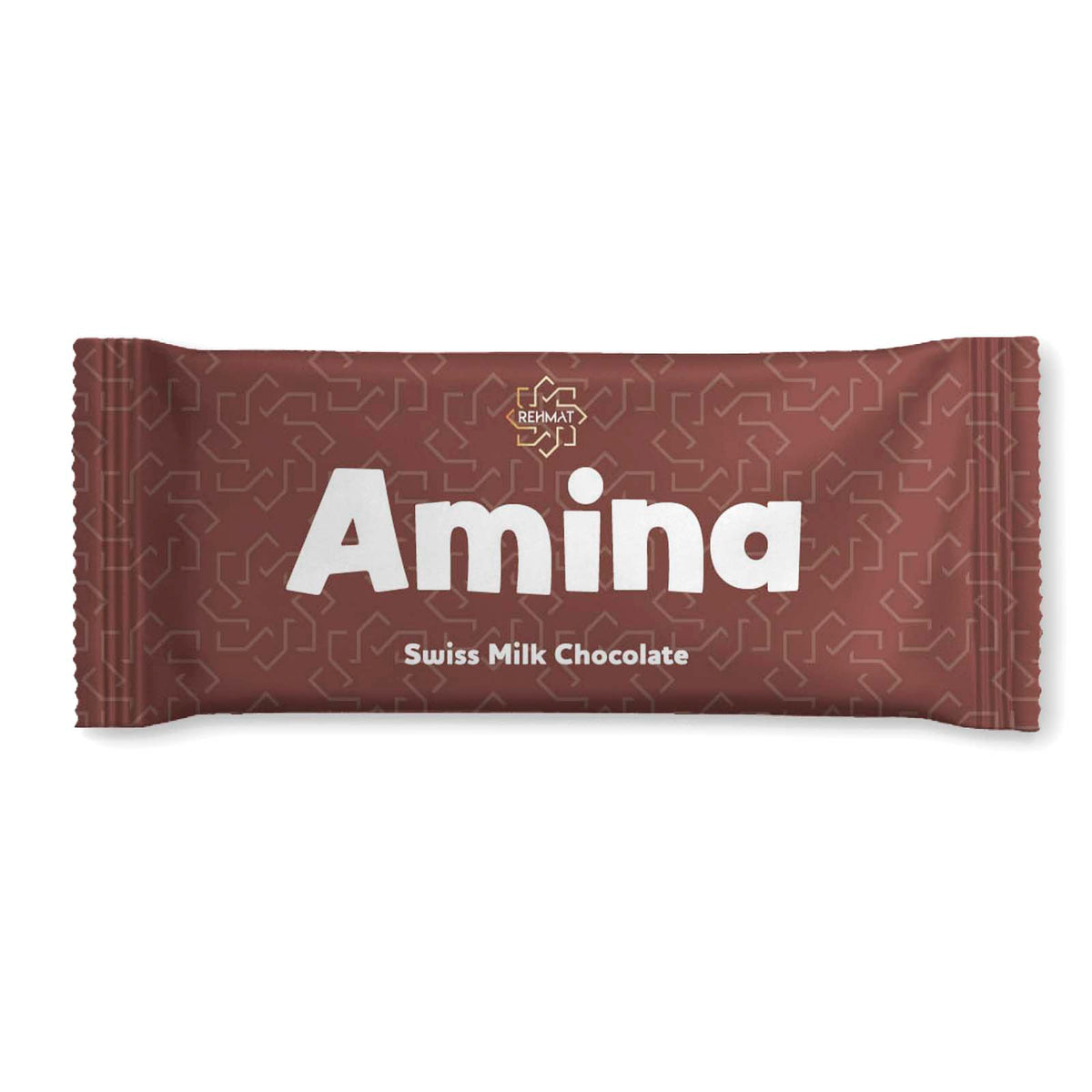 Amina Swiss Milk Chocolate bar packaging on a white background