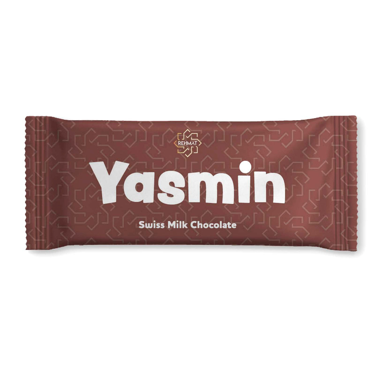 Yasmin Swiss Milk Chocolate bar packaging on a white background
