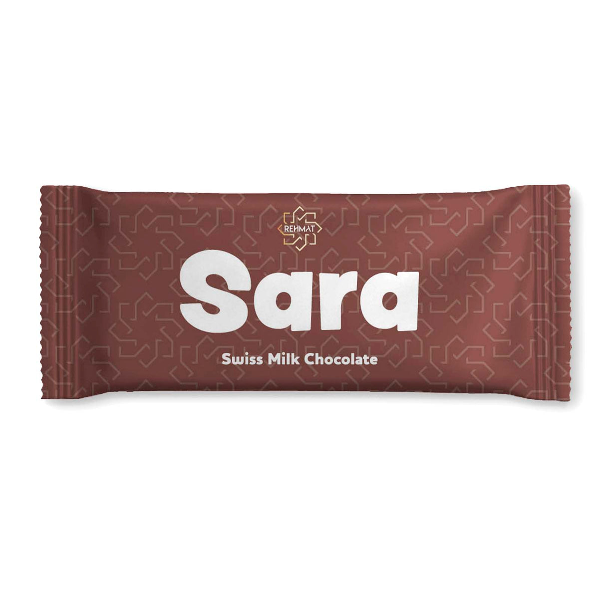 Chocolate bar with 'Sara' branding on a white background