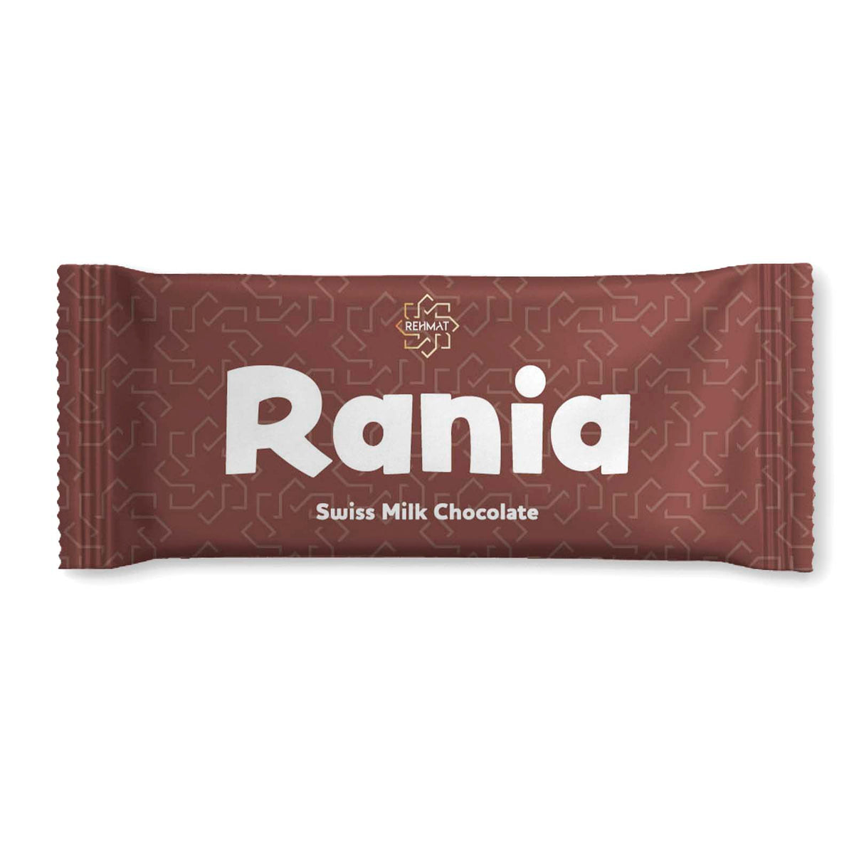Rania Swiss Milk Chocolate bar packaging on a white background