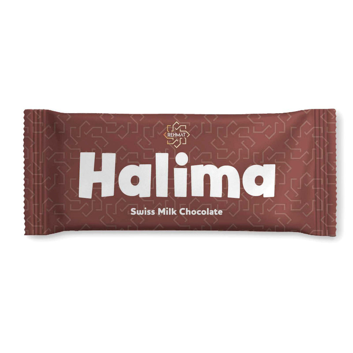 Halima Swiss Milk Chocolate bar packaging on a white background