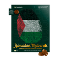 Ramadan Mubarak chocolate calendar with fingerprint design and chocolate pieces on a white background