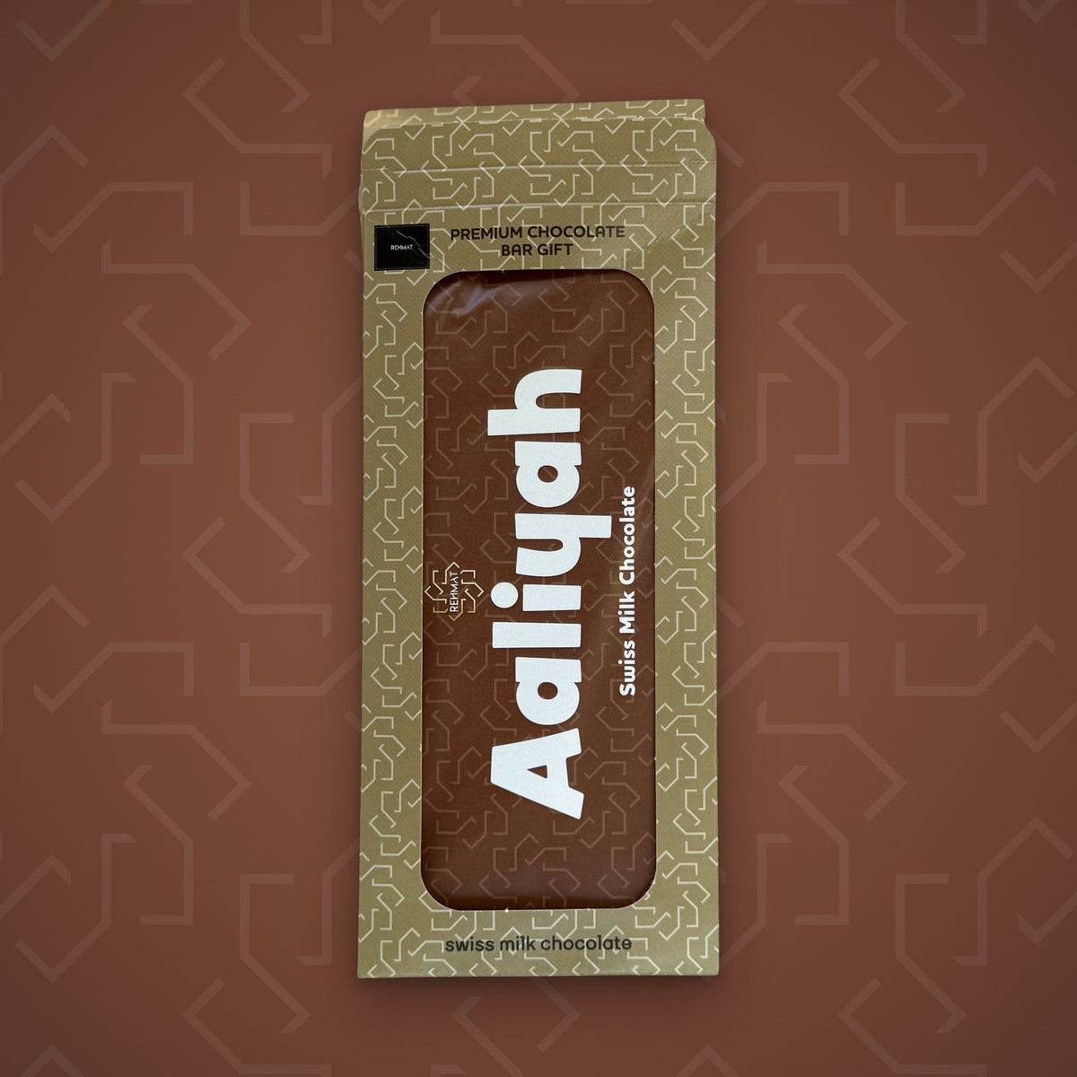 Rehmat Aaliyah personalised Swiss milk chocolate name bar in gift box