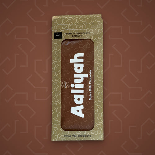 Rehmat Aaliyah personalised Swiss milk chocolate name bar in gift box