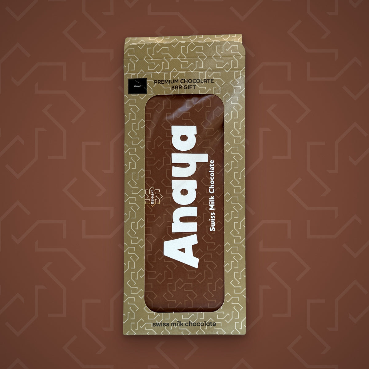 Rehmat Anaya personalised Swiss milk chocolate name bar in gift box