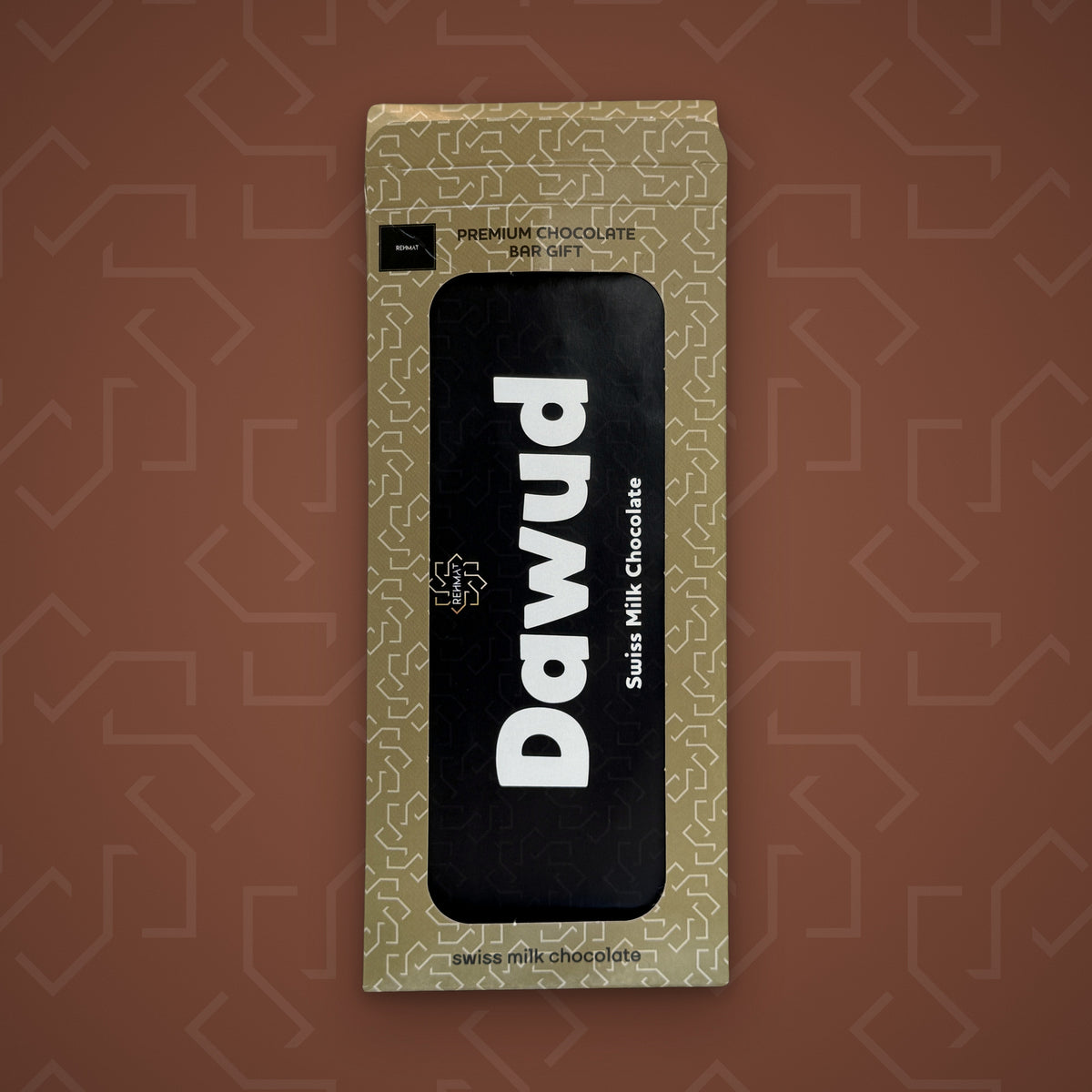 Rehmat Dawud personalised Swiss milk chocolate name bar in gift box