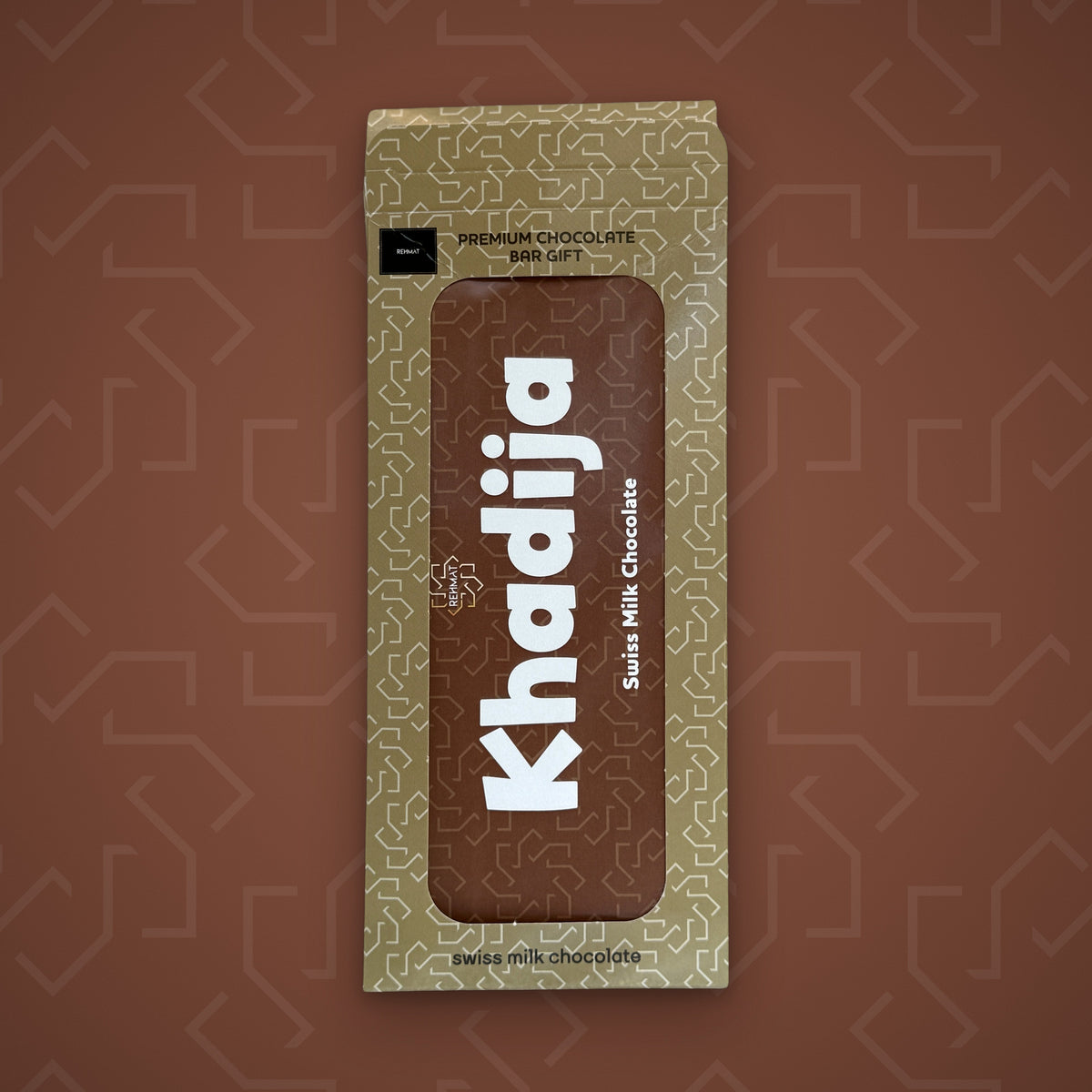 Rehmat Khadija personalised Swiss milk chocolate name bar in gift box