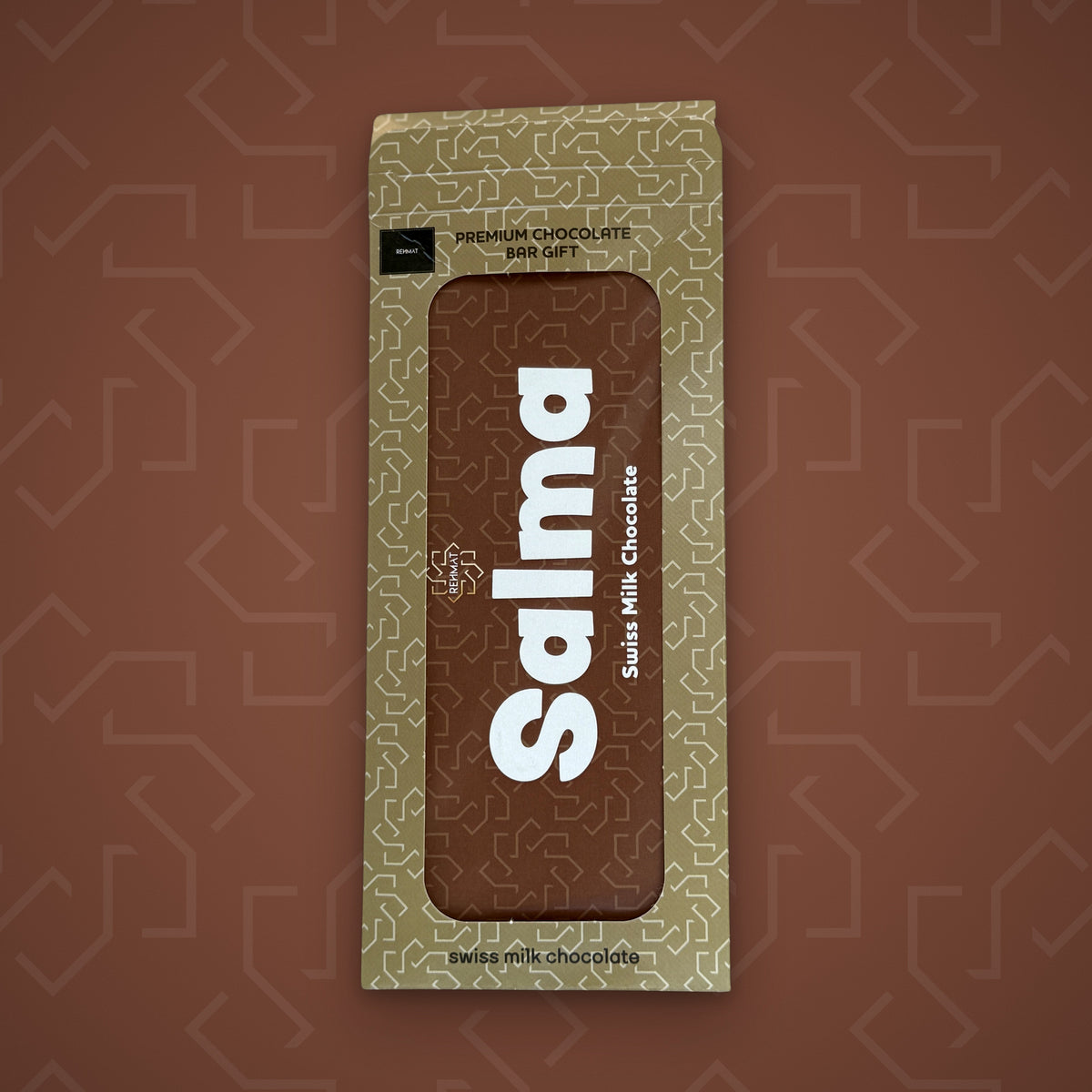 Rehmat Salma personalised Swiss milk chocolate name bar in gift box