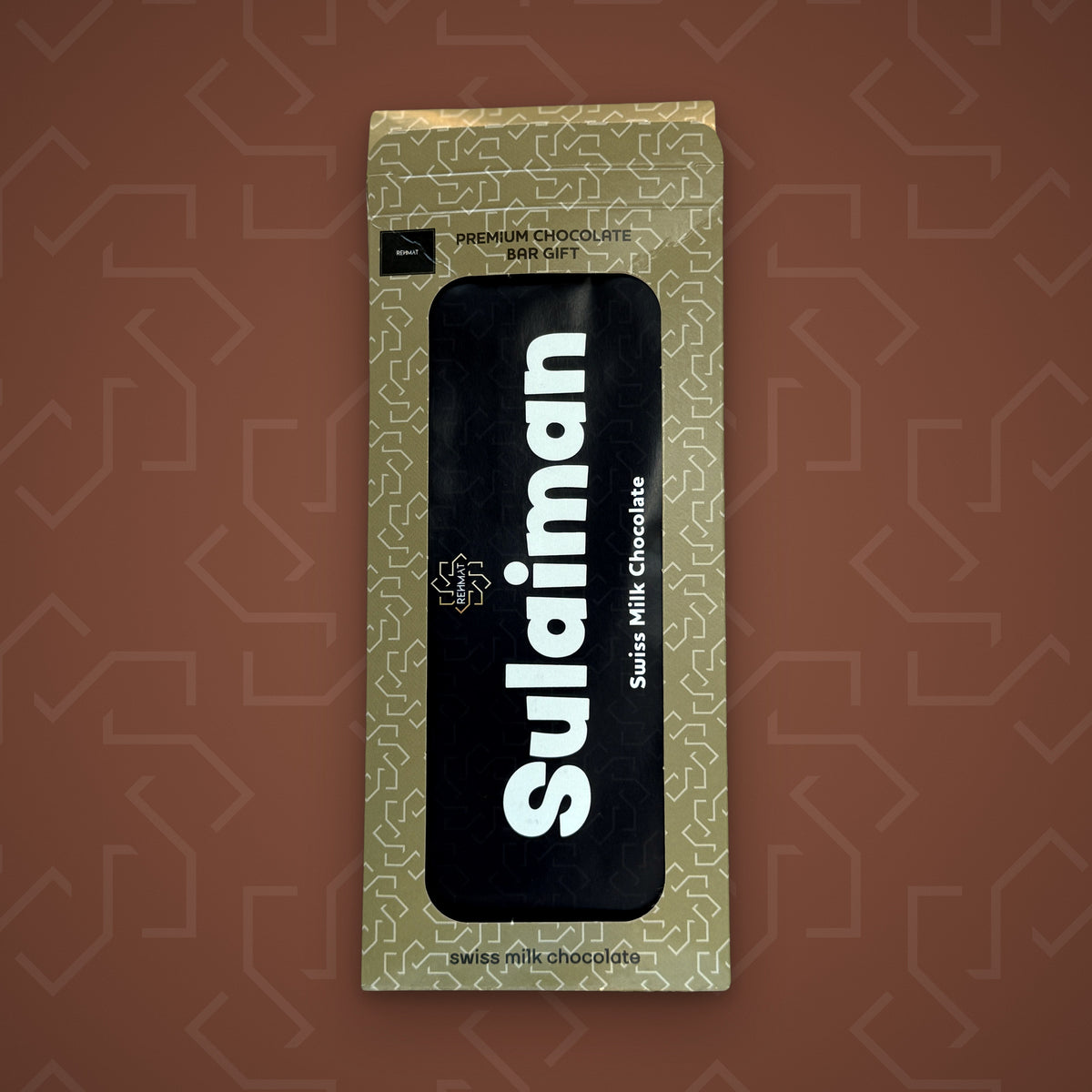 Rehmat Sulaiman personalised Swiss milk chocolate name bar in gift box